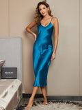 SilkSilky-UK Pure Silk Sleeveless Boat Neck Nightdress Teal 003