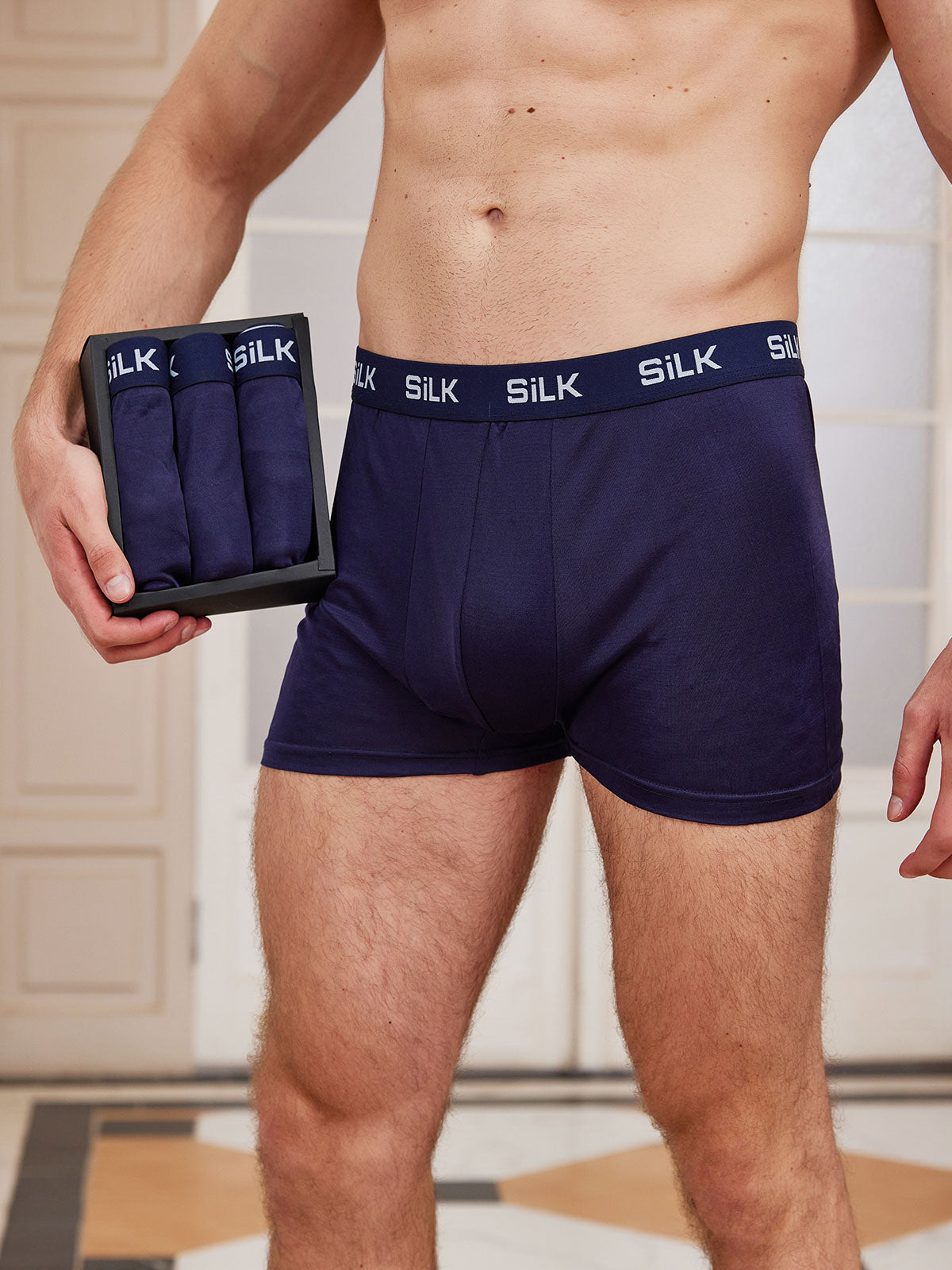 [Dark Blue] SilkSilky-UK 100% Silk Jersey Men's Underwear 001