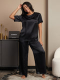 SilkSilky UK Pure Silk Short Sleeve Womens Pajamas Black 004