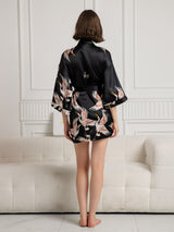 [Black] SilkSilky-UK 19Momme 3/4 Sleeve Women's Dressing Gown 002
