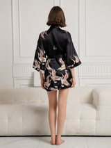 [Black] SilkSilky-UK 3/4 Sleeve Women's Dressing Gown 002