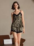 SilkSilky-UK Pure Silk V Neck Camisole Set Leopard 004