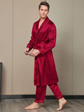 SilkSilky UK Pure Silk Long Sleeve Lapel Men's Dressing Gown Wine 005