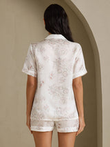[Cream Floral] SilkSilky-UK Short Sleeve Notch Collar Women's Pyjamas 002