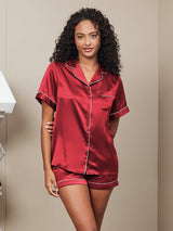 [Wine] SilkSilky-UK Short Sleeve Lapel Collar Women's Pyjamas 001
