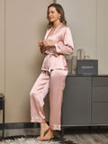 SilkSilky UK Pure Silk Long Sleeve Lapel Women's Pyjamas Pink 005