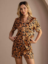 [Black Tiger] SilkSilky-UK Short Sleeve Lapel Collar Women's Pyjamas 005