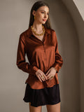 SilkSilky-UK Silk Long Sleeve Collar Women's Shirt Coffee 005