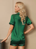 SilkSilky-UK Pure Silk Short Sleeve Lapel Women's Pyjamas Green 002