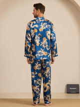 [Navy Dragon] SilkSilky-UK Long Sleeve Lapel Collar Men's Pyjamas 002