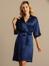 [Dark Blue] SilkSilky-UK Half Sleeve Women's Dressing Gown 004