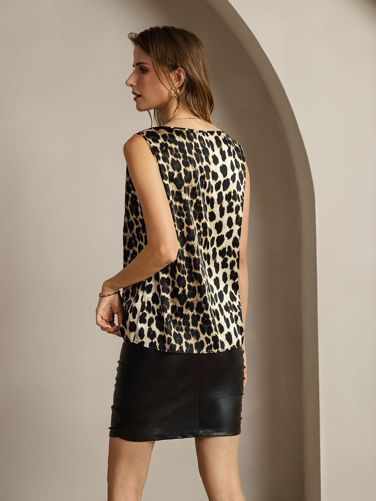 [Leopard] SilkSilky-UK 19Momme Silk Round Neck Camisole 002
