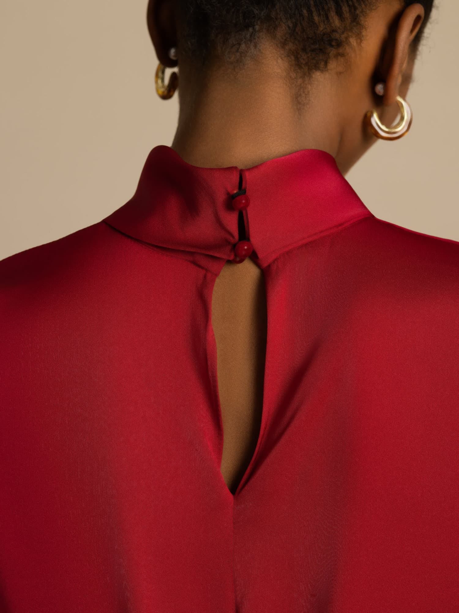 [Wine] SilkSilky-UK 19Momme Silk Long Sleeve Turtle Neck Women's T-Shirt 004