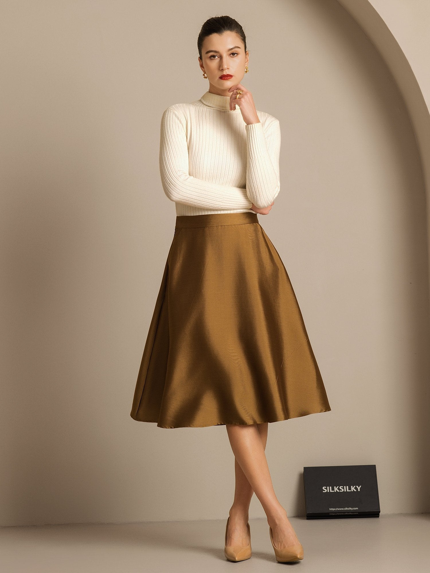 [Bronze] SilkSilky-UK 32Momme Silk-Wool Blend Skirt 006,
