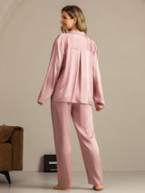 [Peach Skin] SilkSilky-UK 19Momme Machine-Washable Silk Long Sleeve Notch Collar Women's Pyjamas 002