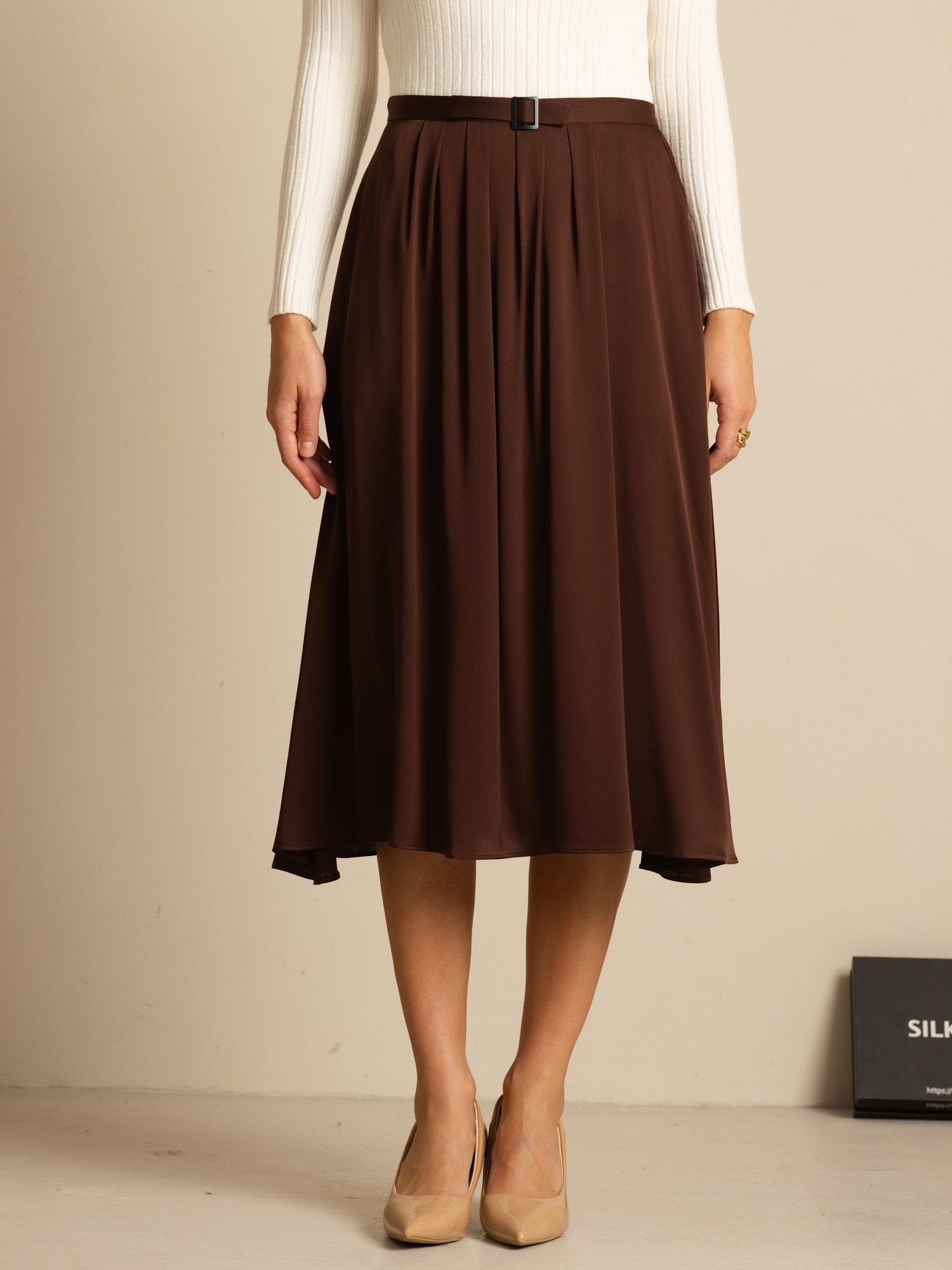 [Bitter Chocolate] SilkSilky-UK 19Momme Stretch Silk Double Georgette Skirt 003