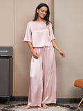 SilkSilky UK Pure Silk Half Sleeve Round Neck Women's Pyjamas Pink 003