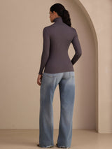 [Dark Gray] SilkSilky-UK Long Sleeve Turtle Neck Women's T-Shirt 002