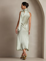 [Light Green] SilkSilky-UK Sleeveless Tie Neck Dress 002
