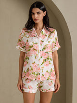 [White Peony] SilkSilky-UK Short Sleeve Notch Collar Women's Pyjamas 004