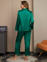 [Green] SilkSilky-UK Long Sleeve Lapel Collar Women's Pyjamas 002