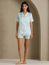 [Sky Floral] SilkSilky-UK Short Sleeve Notch Collar Women's Pyjamas 007