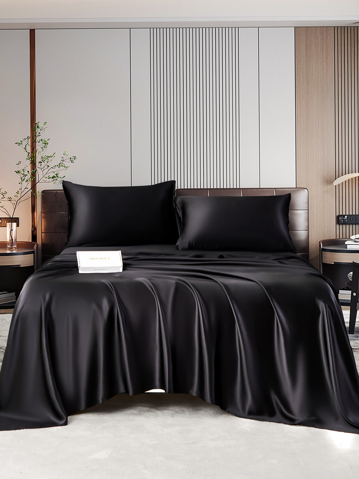 SilkSilky UK 22Momme Pure Silk Bedding Set Black 001