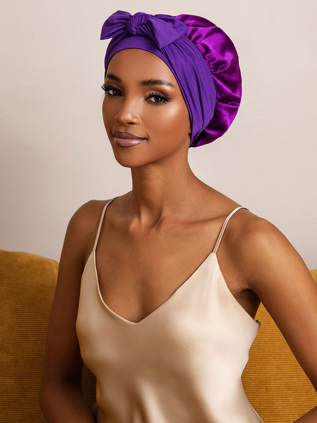 [Purple] SilkSilky-UK Pure Silk Sleep Cap 001