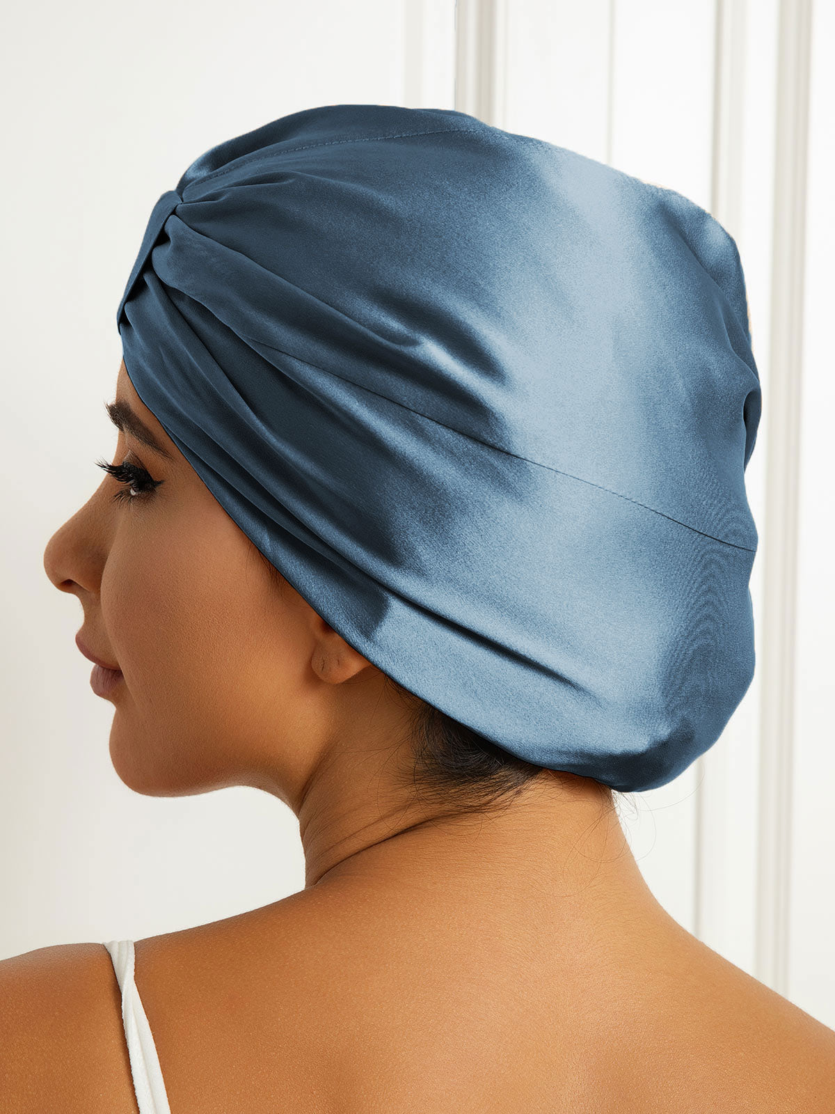 SilkSilky-UK Pure Silk Sleep Cap SteelBlue 004