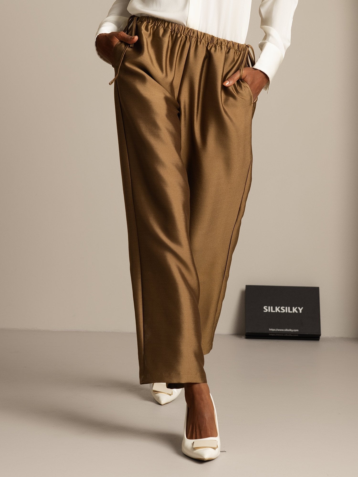 [Bronze] SilkSilky-UK 32Momme Silk-Wool Blend Womens Pants 006,