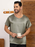 SilkSilky UK Pure Silk Short Sleeve V Neck Men's T Shirt GrayishGreen 004