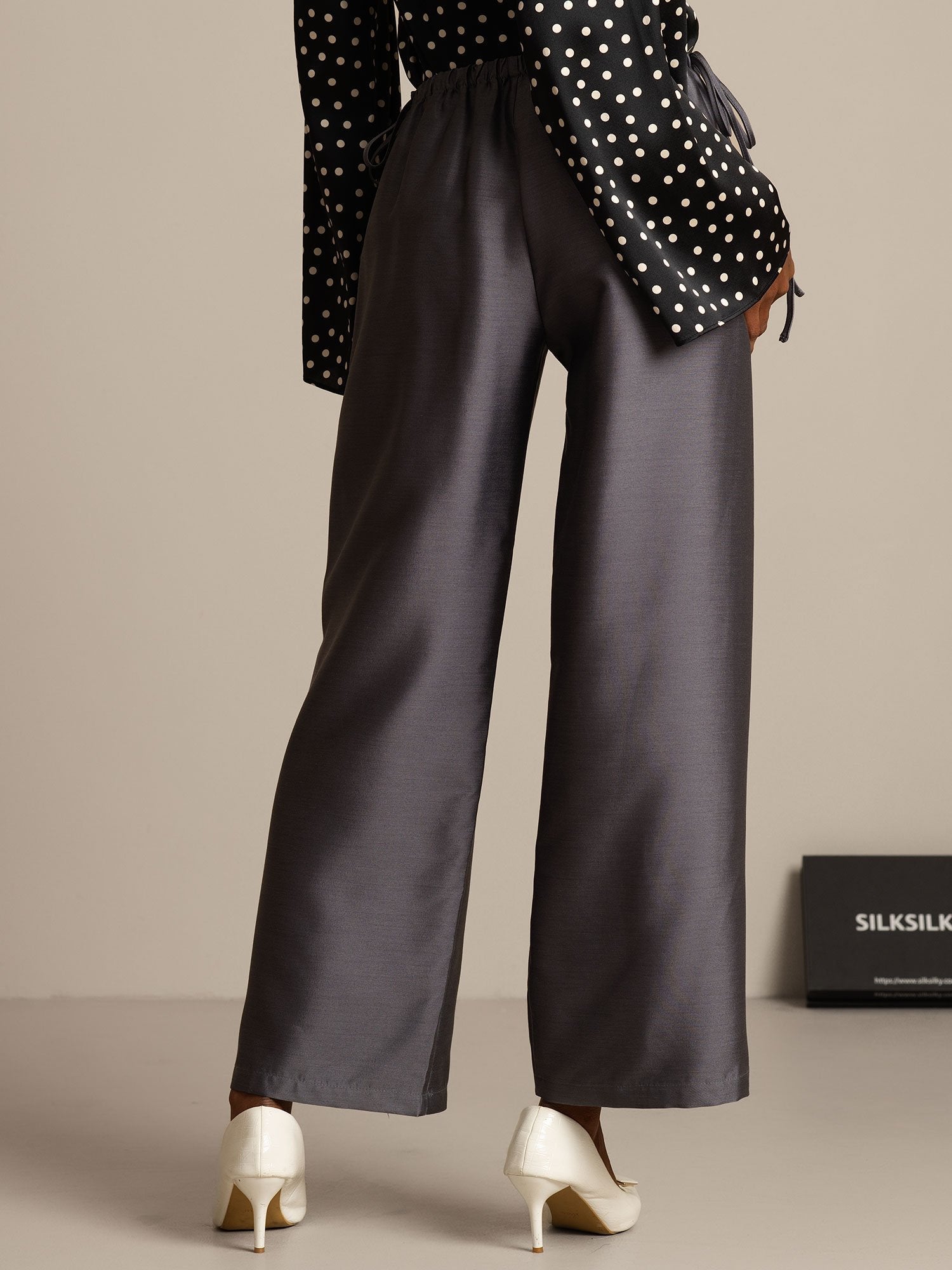 [Gray] SilkSilky-UK 32Momme Silk-Wool Blend Womens Pants 002,