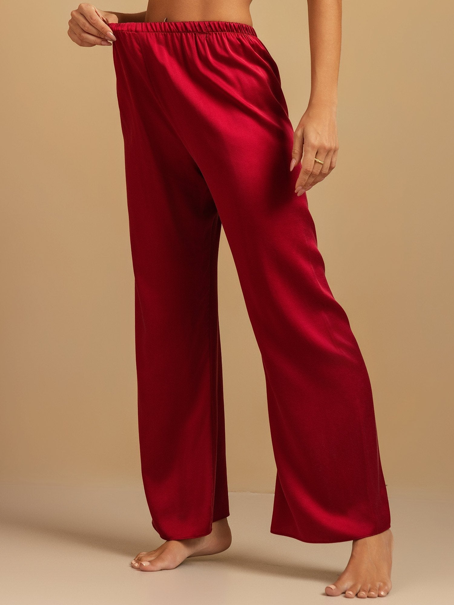 [Wine] SilkSilky-UK 19Momme Washable Silk Womens Sleep Bottoms 001,