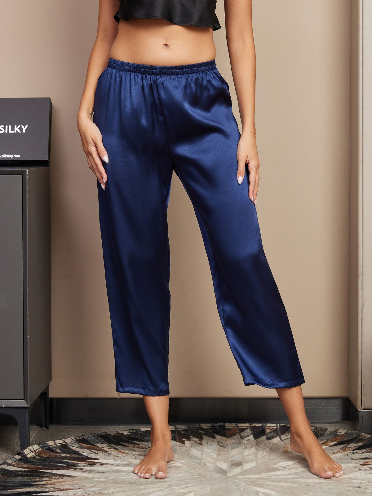 [Dark Blue] SilkSilky-UK Pure Silk Womens Sleep Bottoms 003