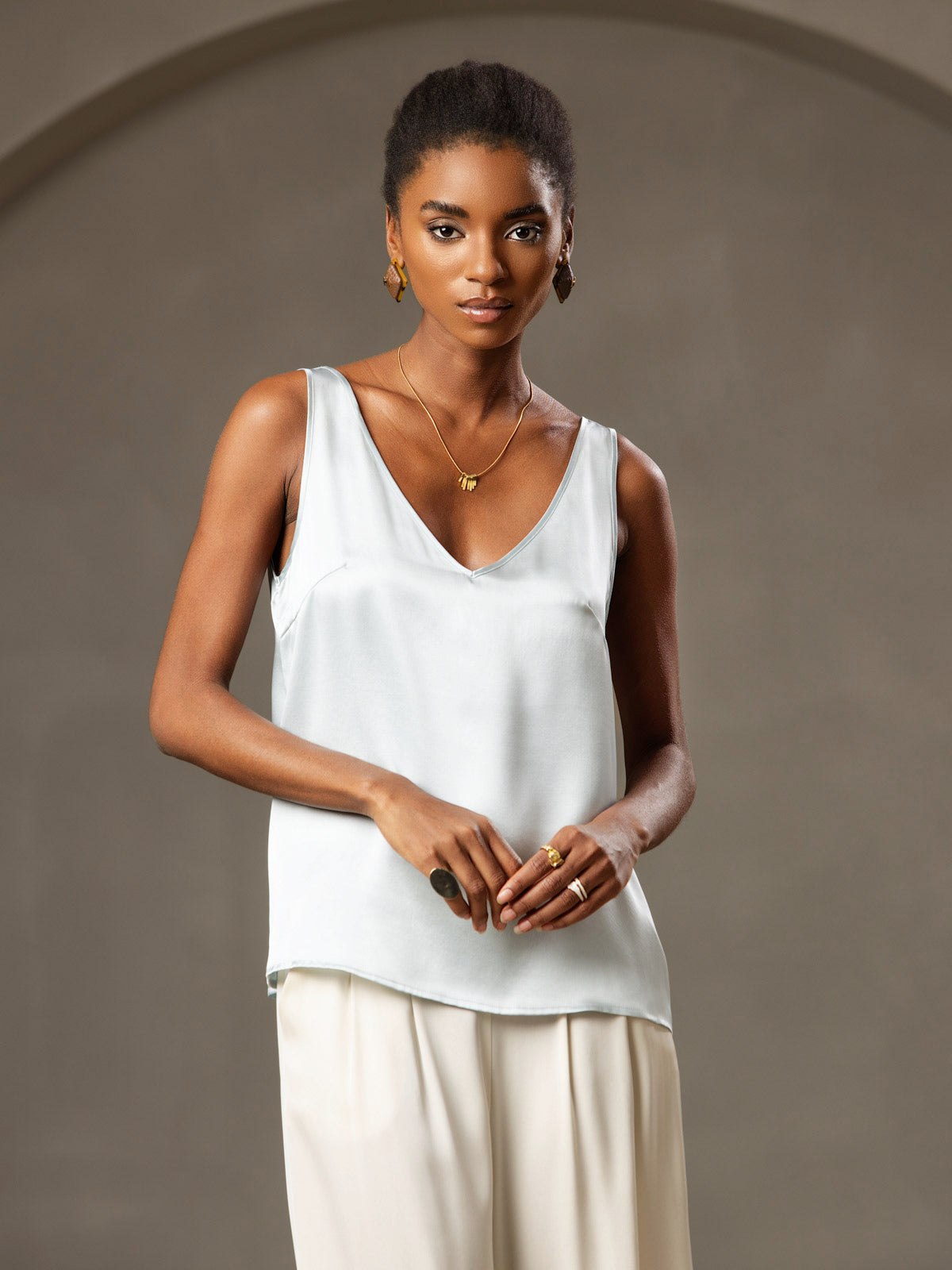 [Light Blue] SilkSilky-UK 19Momme Silk V Neck Camisole 006