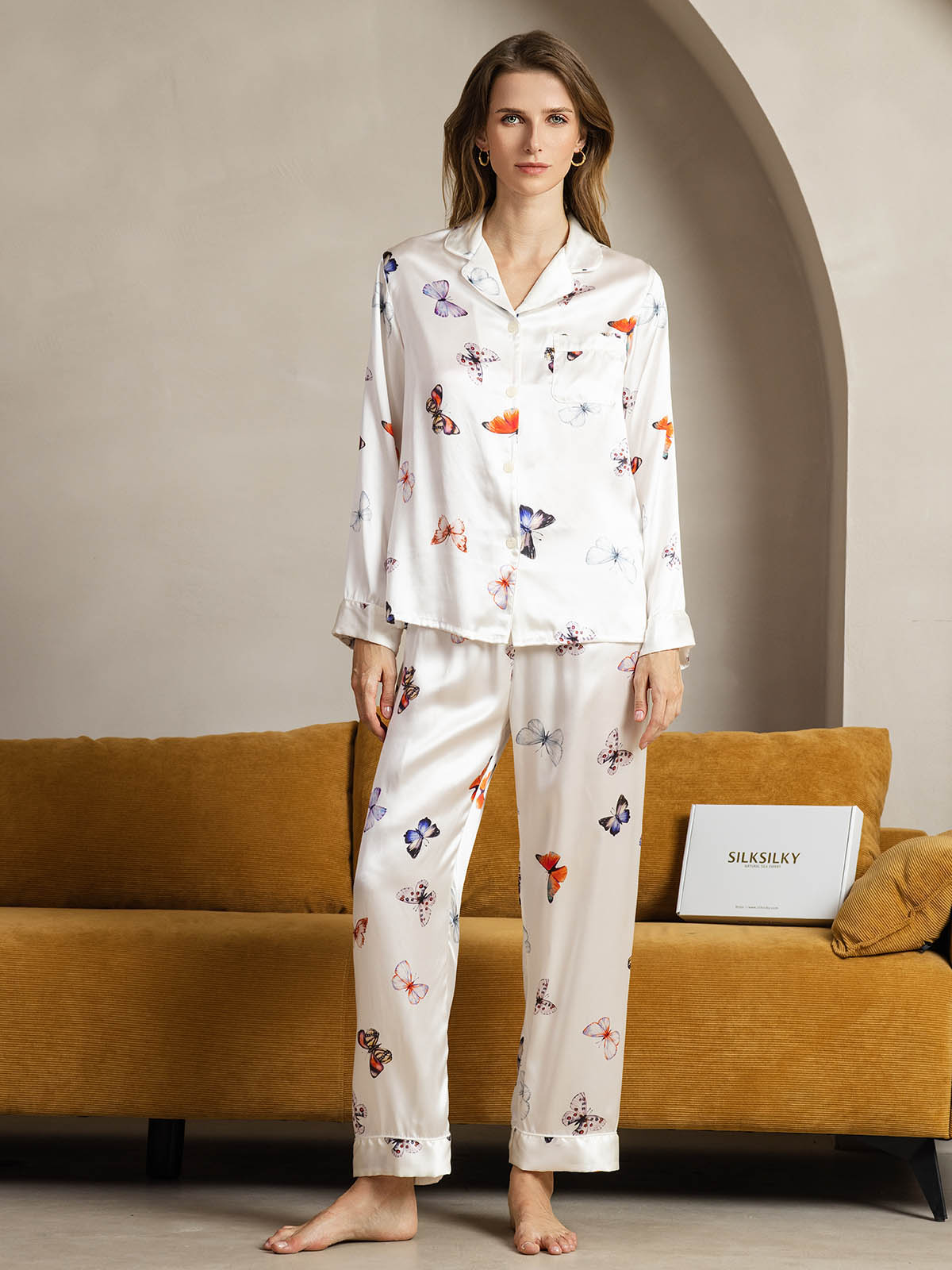 [White Butterfly] SilkSilky-UK Pure Silk Womens Pajamas 001