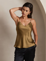 [Coffee] SilkSilky-UK Spaghetti Strap V Neck Camisole 001