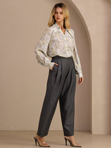 [Sage Blossom] SilkSilky-UK Long Sleeve Lapel Collar Blouse 007