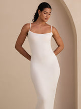 [White] SilkSilky-UK Spaghetti Strap Square Neck Dress 003