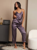 SilkSilky UK Pure Silk Sleeveless V Neck Camisole Set PurpleGray 004