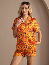 [Orange Fox] SilkSilky-UK Short Sleeve Lapel Collar Women's Pyjamas 004