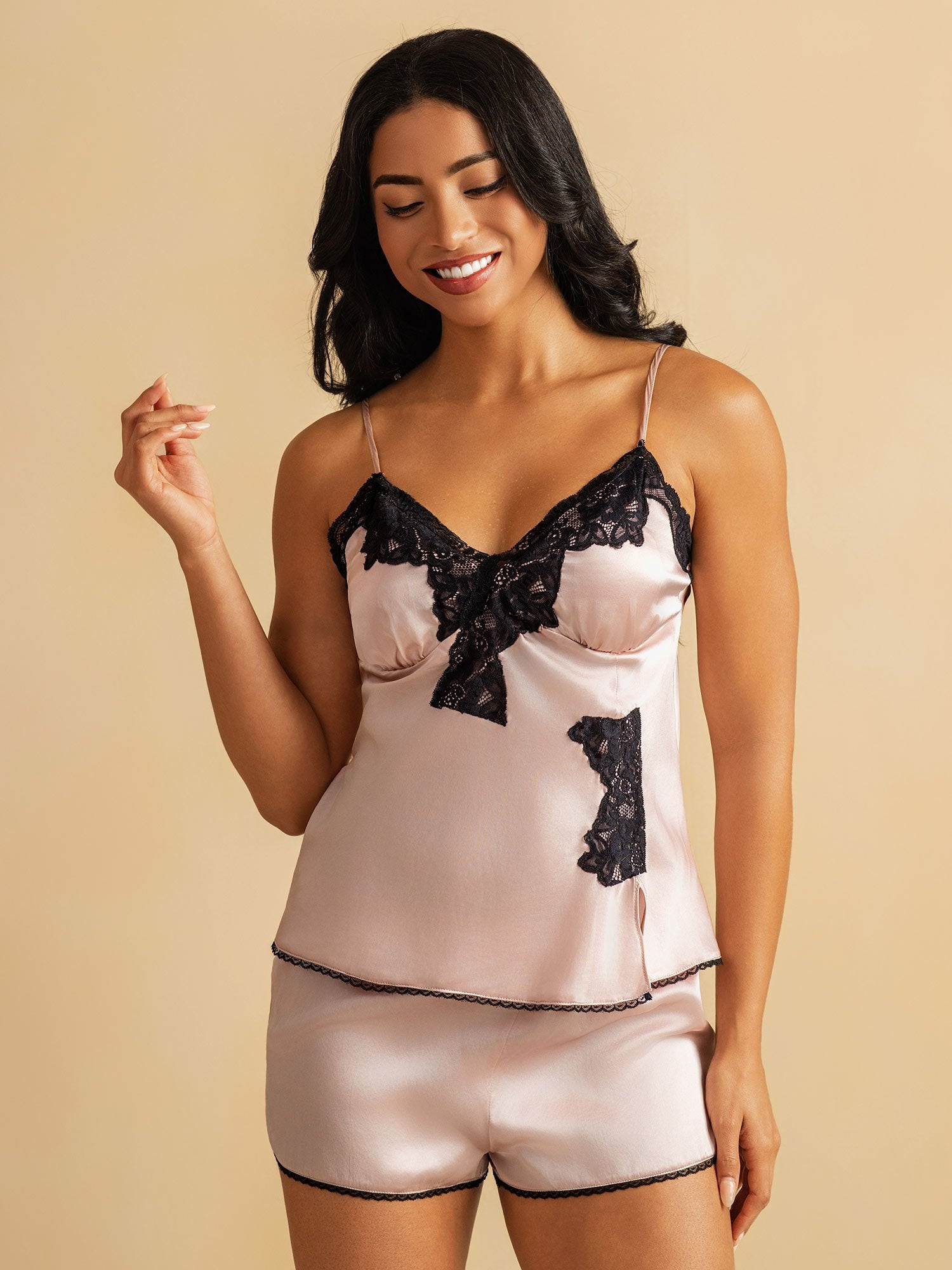 [Pink] SilkSilky-UK Pure Silk Wrap Camisole Set 003