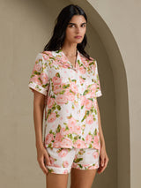 [White Peony] SilkSilky-UK Short Sleeve Notch Collar Women's Pyjamas 003
