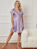 SilkSilky UK Pure Silk Short Sleeve Sweetheart Neck Nightdress Purple 003