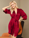 SilkSilky UK Pure Silk Half Sleeve Womens Robe Wine 003