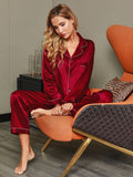 SilkSilky UK Pure Silk Long Sleeve Lapel Women's Pyjamas Wine 001