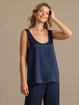 [Dark Blue] SilkSilky-UK 19Momme Machine-Washable Silk Sleeveless Scoop Neck Women's Pyjamas 008