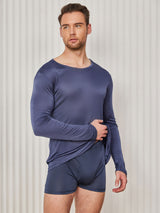 [Dark Blue] SilkSilky-UK Long Sleeve Round Neck Men's T-Shirt 003