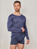 SilkSilky UK Silk Knitted Long Sleeve Round Neck Men's T Shirt DarkBlue 003