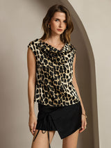 [Leopard] SilkSilky-UK Cap Sleeve Cowl Neck Women's T-Shirt 004